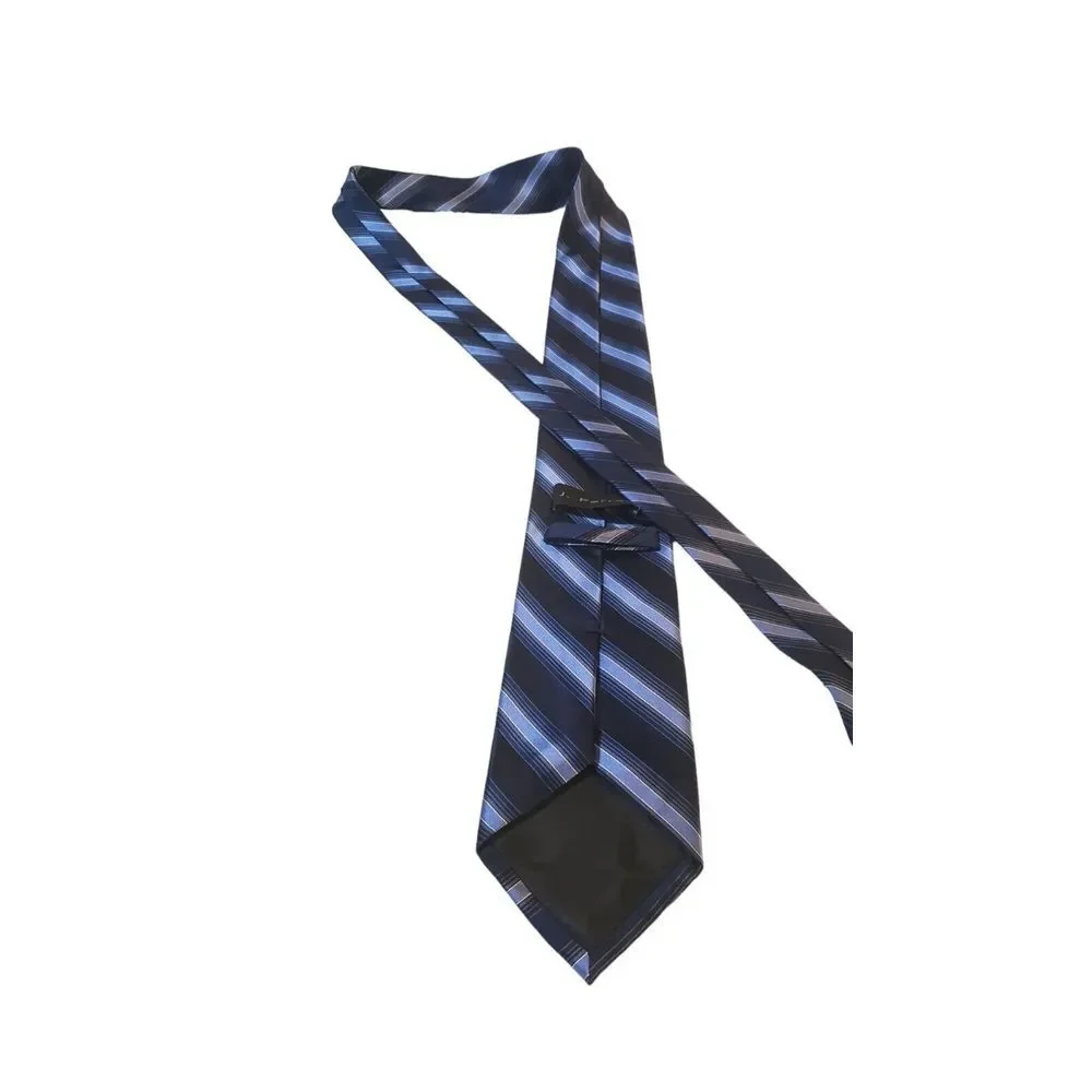 J. Ferrar 100% Silk Neck Tie Navy Blue & Lt Blue Stripes‎ Men Necktie